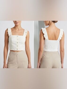 Ruffled Strap Button-Front Crop Top - Ivory
